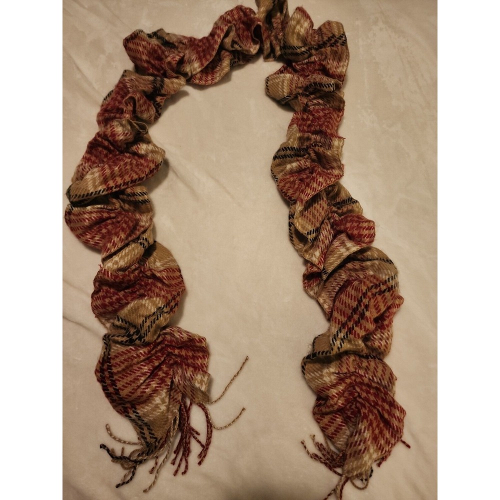 Big Buddha Plaid Scarf Ruched Fashion Scarf Red Tan Black Accent
